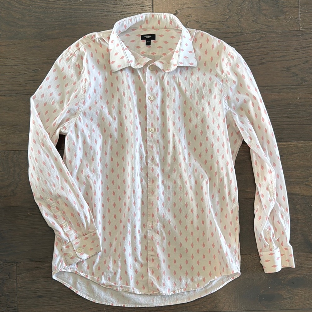Express White and Pink Casual Button Down Shirt
